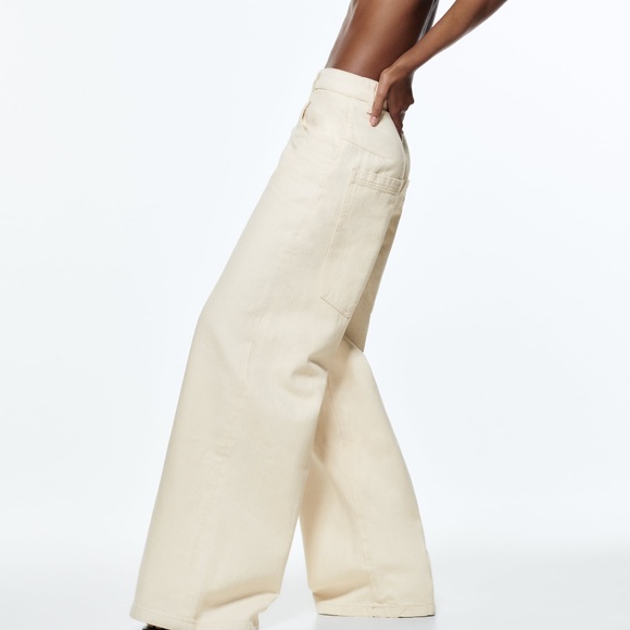 NWT ZARA ZW THE SKATER FLARED JEANS ECRU - Picture 8 of 9